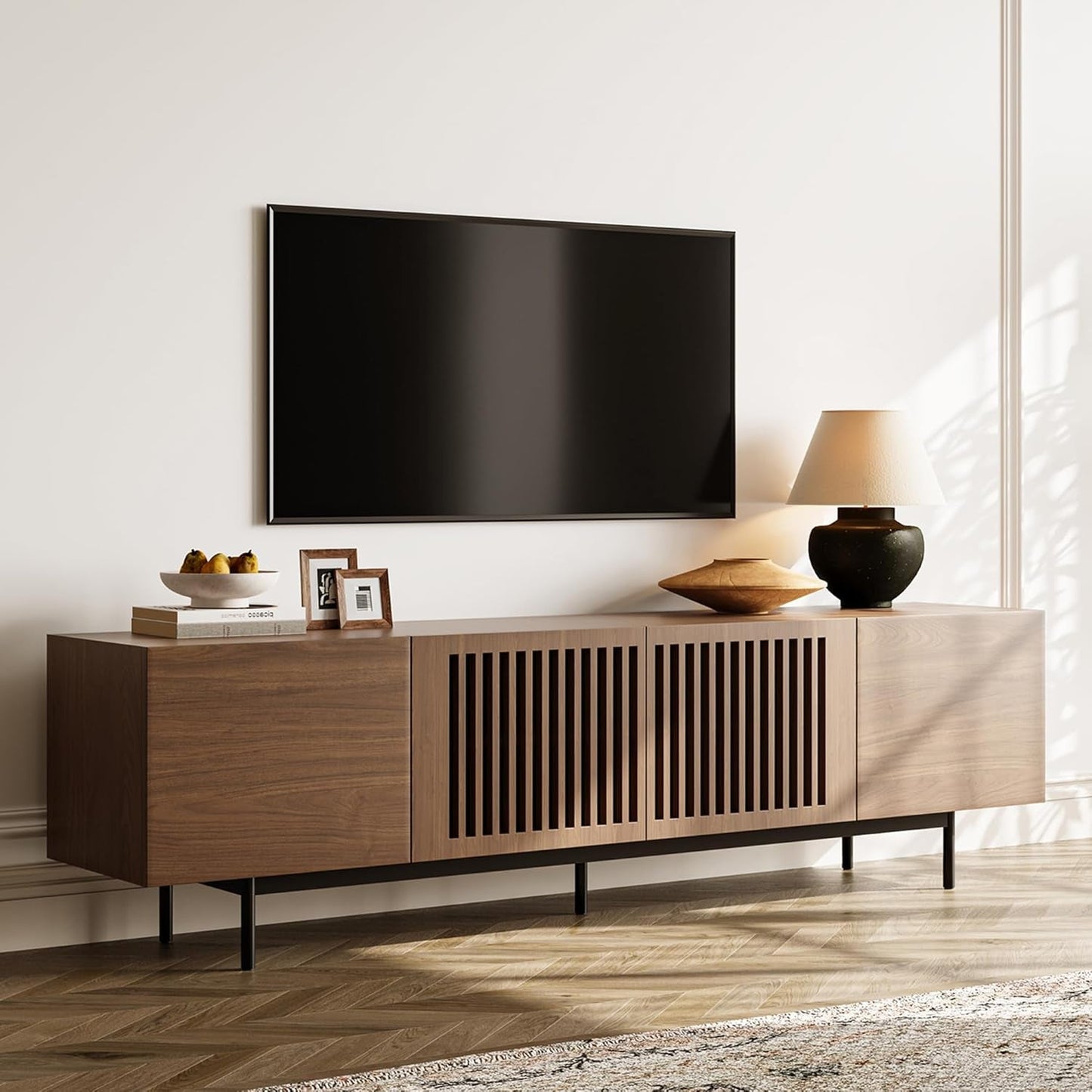 Modern Solid Wood TV Stand, Entertainment Center for 70 75+ Inch TV,