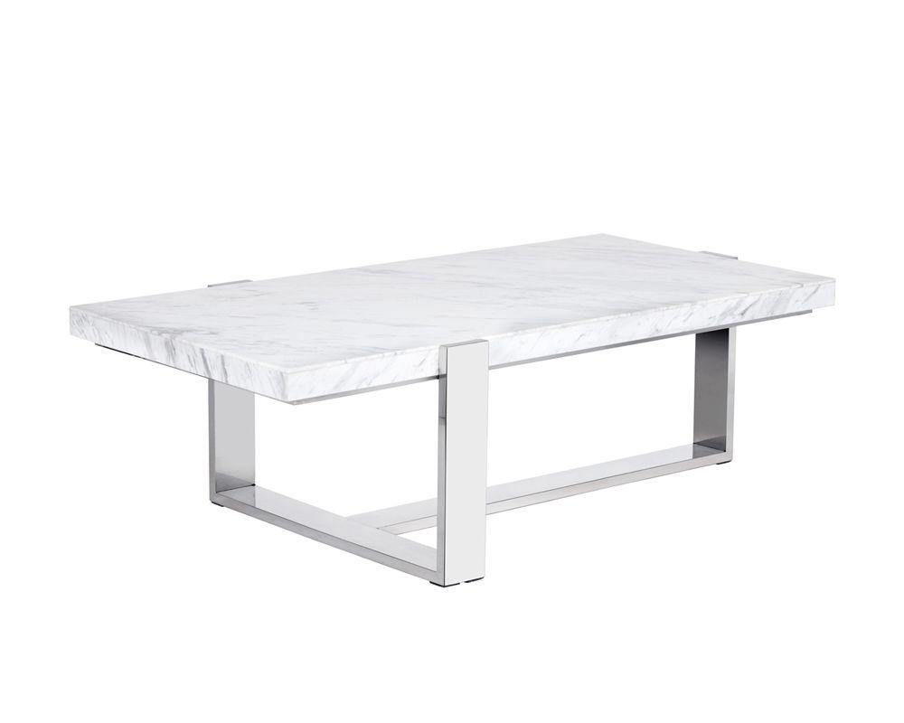 Tribecca Coffee Table with Polished Stainless Steel Frame and White Marble Top