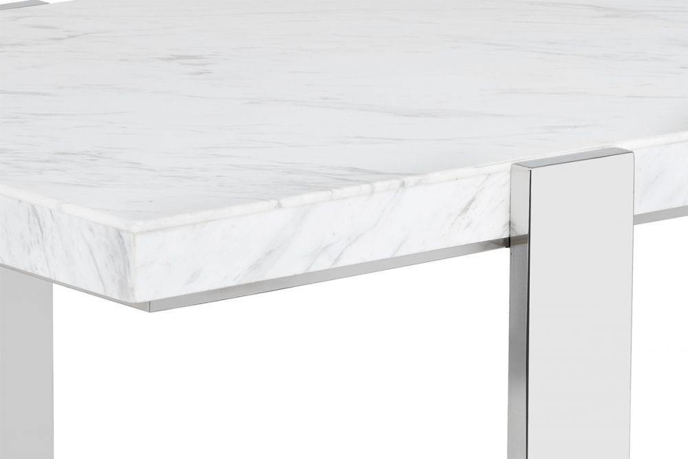 Tribecca Coffee Table with Polished Stainless Steel Frame and White Marble Top