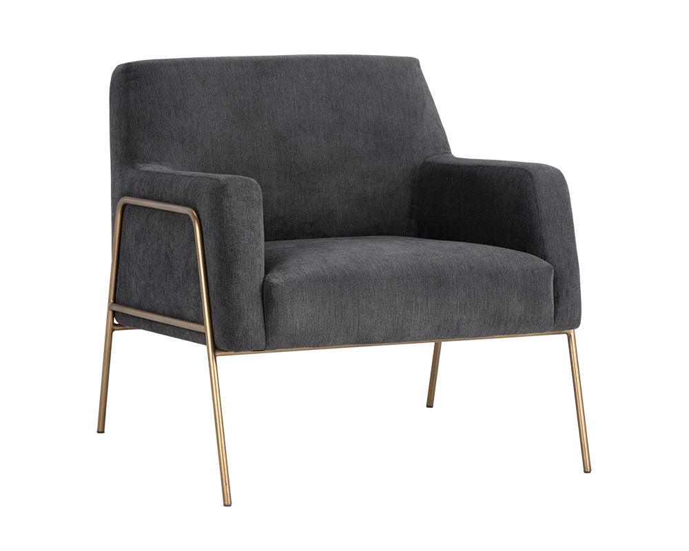 Cybil Lounge Chair – Modern Armchair with Antique Brass Legs in Polo Club Kohl Grey