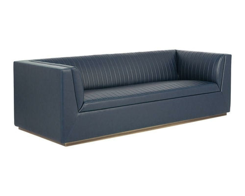 Bradley Sofa – Channel-Tufted Faux Leather with Rustic Bronze Steel Legs