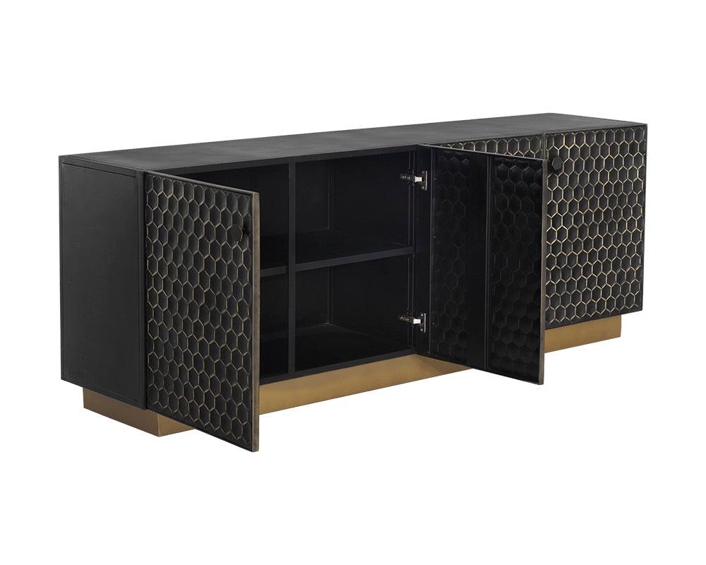 Hive Large Sideboard with Honeycomb Pattern and Brass Base