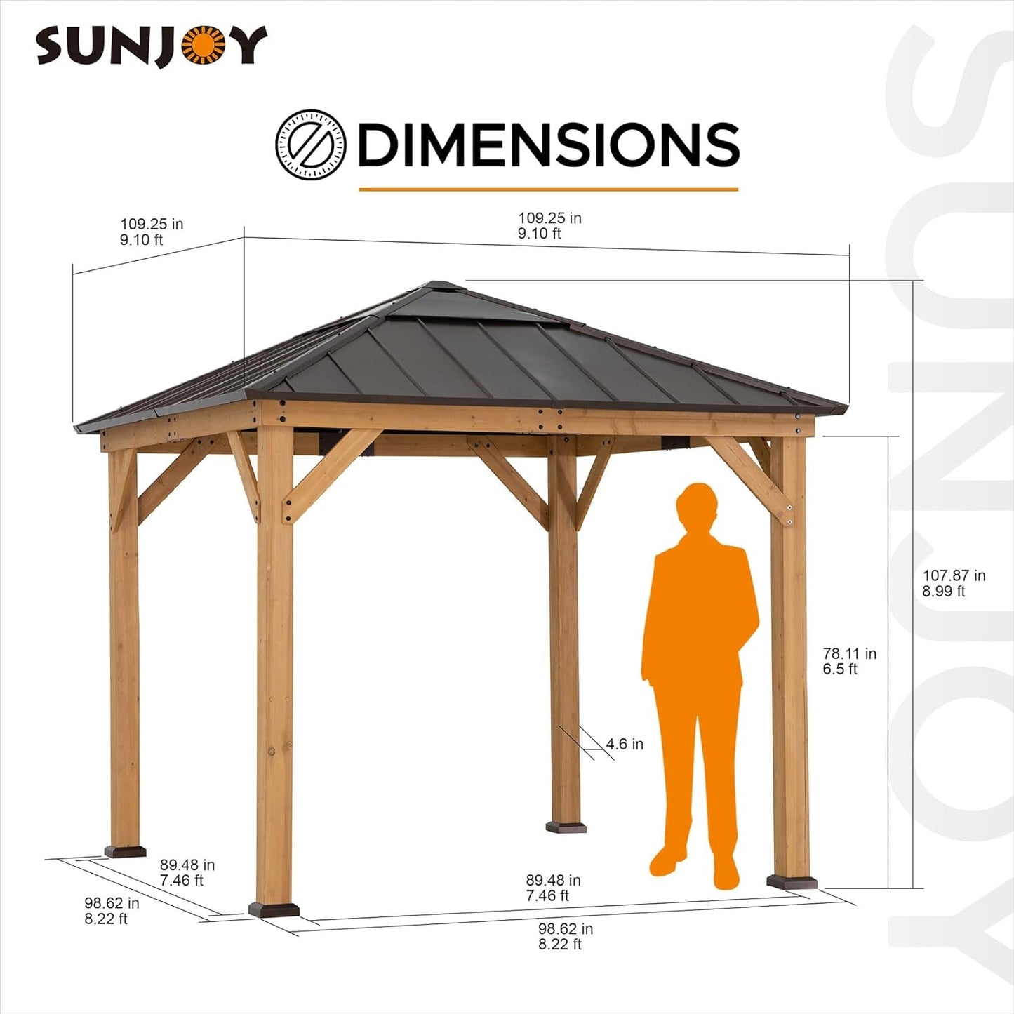 Hardtop Gazebo 9x9 Ft. Cedar Framed Wood Gazebo with Brown Steel - Stylish 9x9 Cedar Gazebo with Durable Roof
