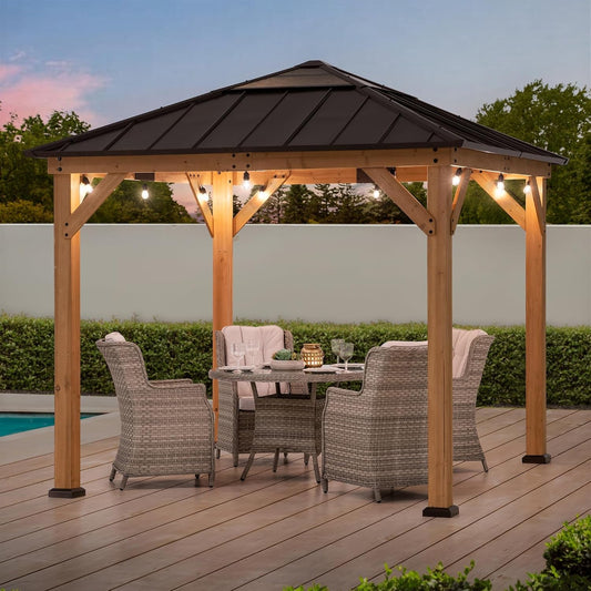 Hardtop Gazebo 9x9 Ft. Cedar Framed Wood Gazebo with Brown Steel - Stylish 9x9 Cedar Gazebo with Durable Roof
