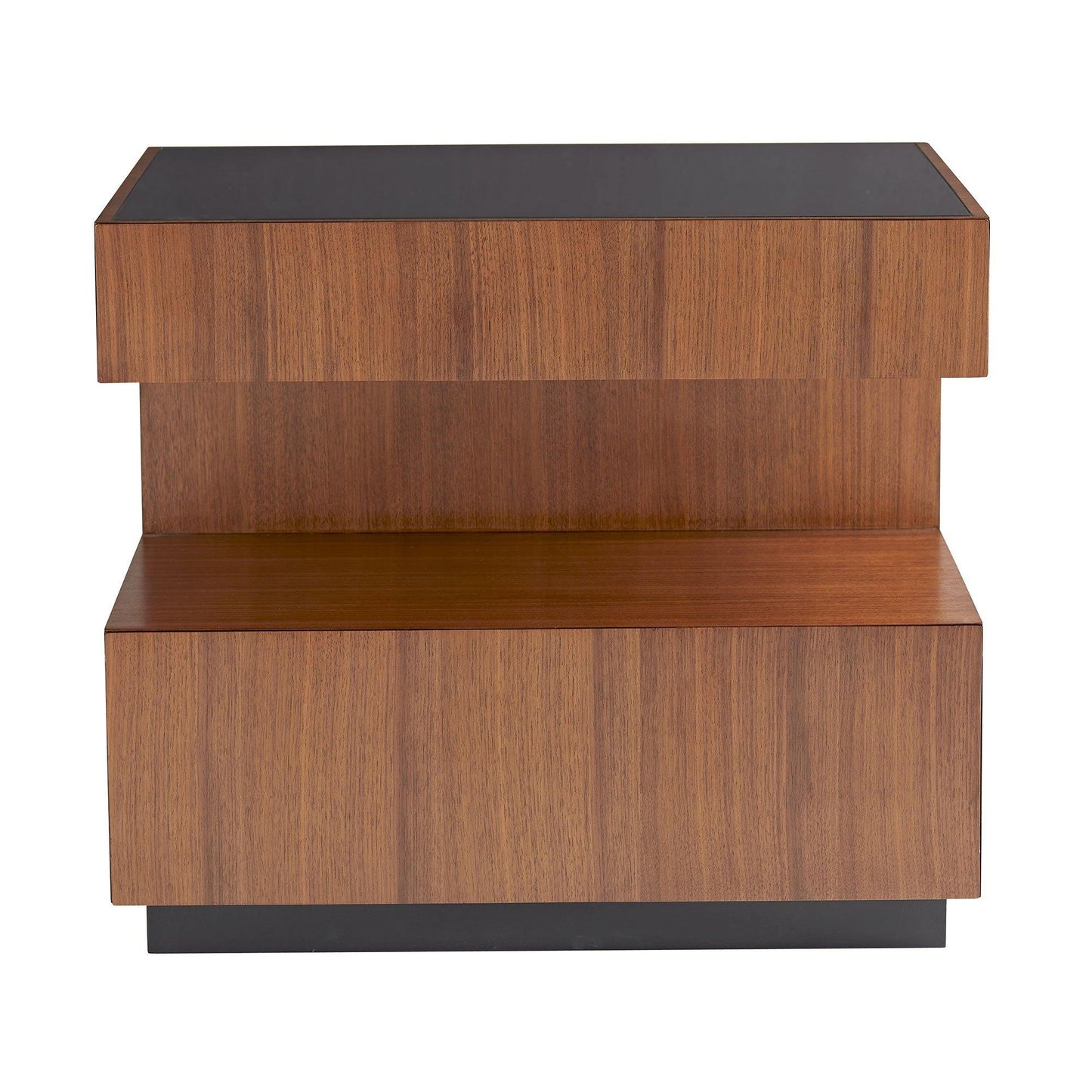 Geron End Table – C-Shaped Design with Satin Walnut Veneer & Black Gloss Top