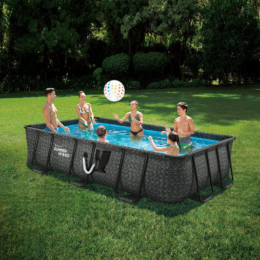 Summer Waves 14 x 8 Foot 36 Inch Elite Metal Frame Rectangular Pool – Dark Herringbone Print