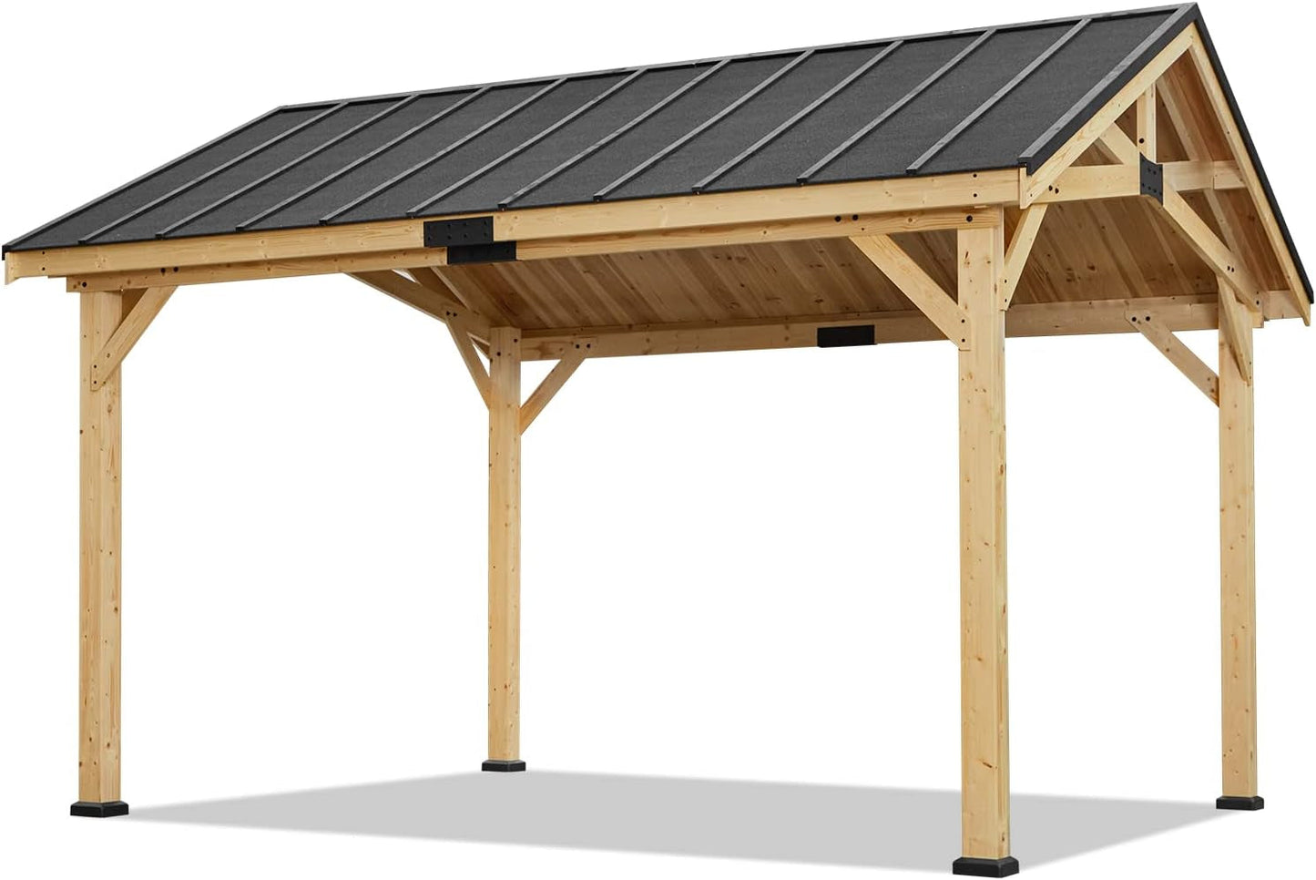 12' X15' Wood Gazebo, Spruce Solid Wood Hardtop Pavilion, Waterproof