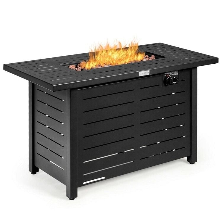 60,000 BTU Rectangular Propane Fire Pit Table – Steel Construction with Cover