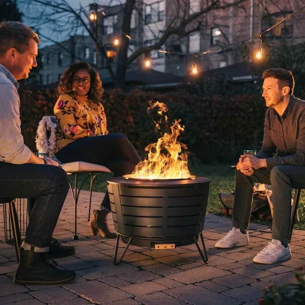 25-Inch Smokeless Outdoor Fire Pit – Stainless Steel with Ash Pan & Cover