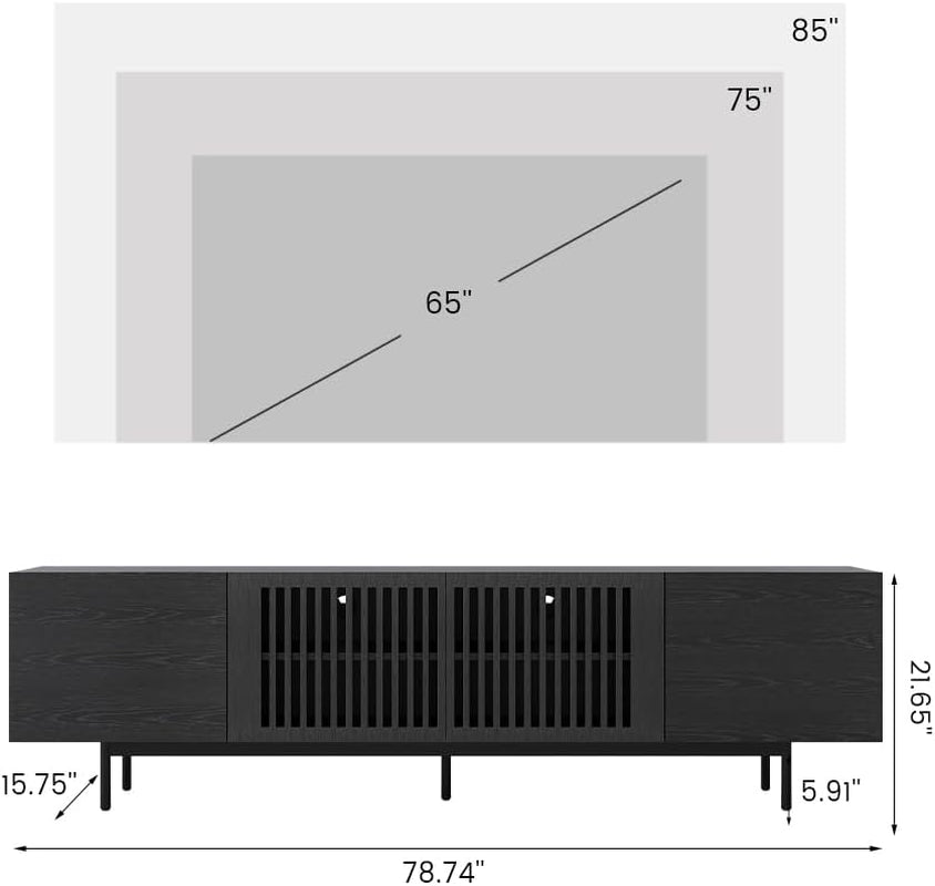 Modern Solid Wood TV Stand, Black Entertainment Center for 70 75 Inch