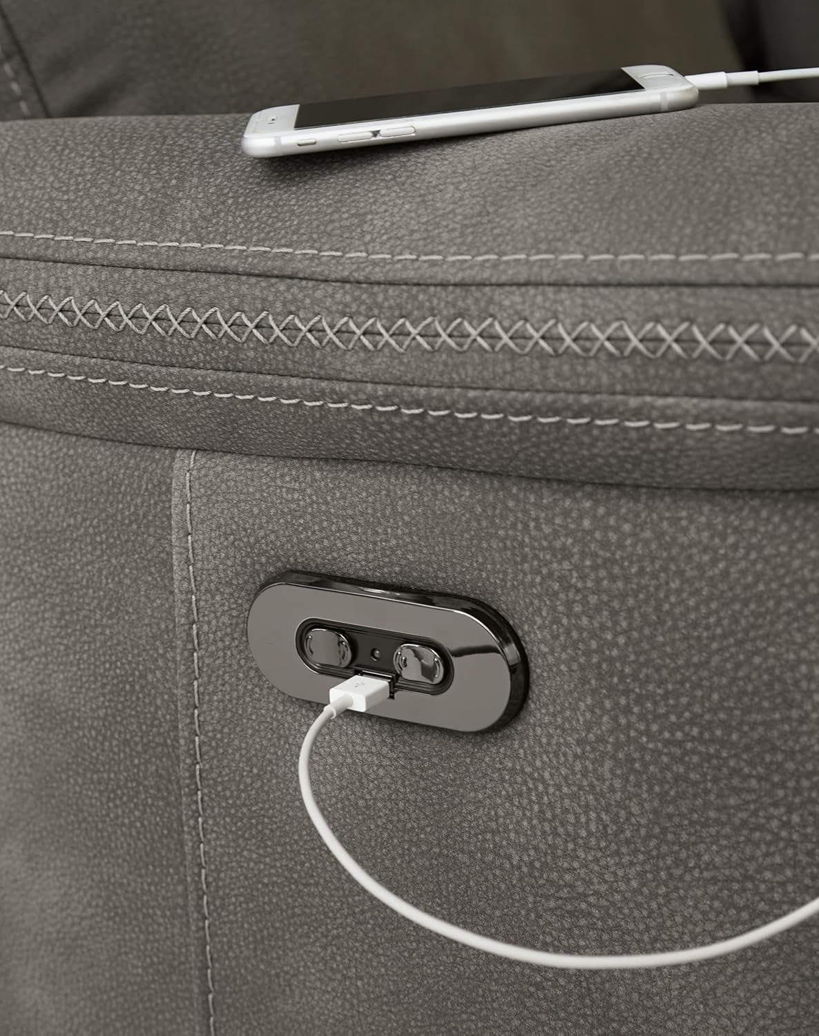 Next-Gen Durapella Power Recliner with Adjustable Headrest, Gray