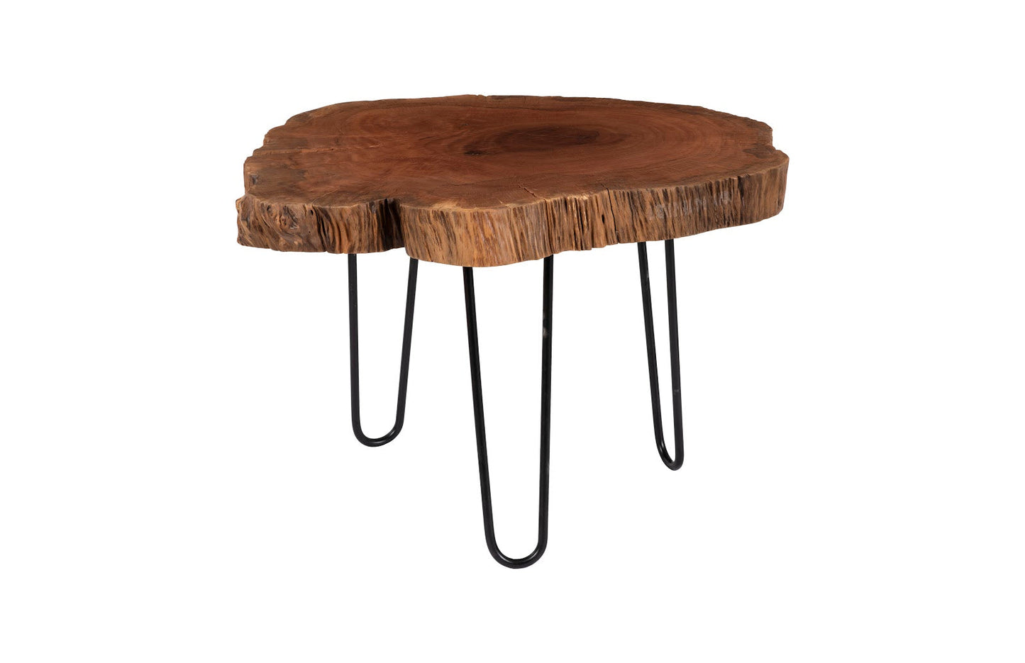 Burled Coffee Table with Black Metal Legs – Small