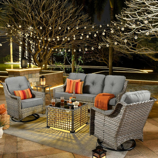 5 Piece Outdoor Patio Furniture with 3 Seat Sofa,Rattan Wicker