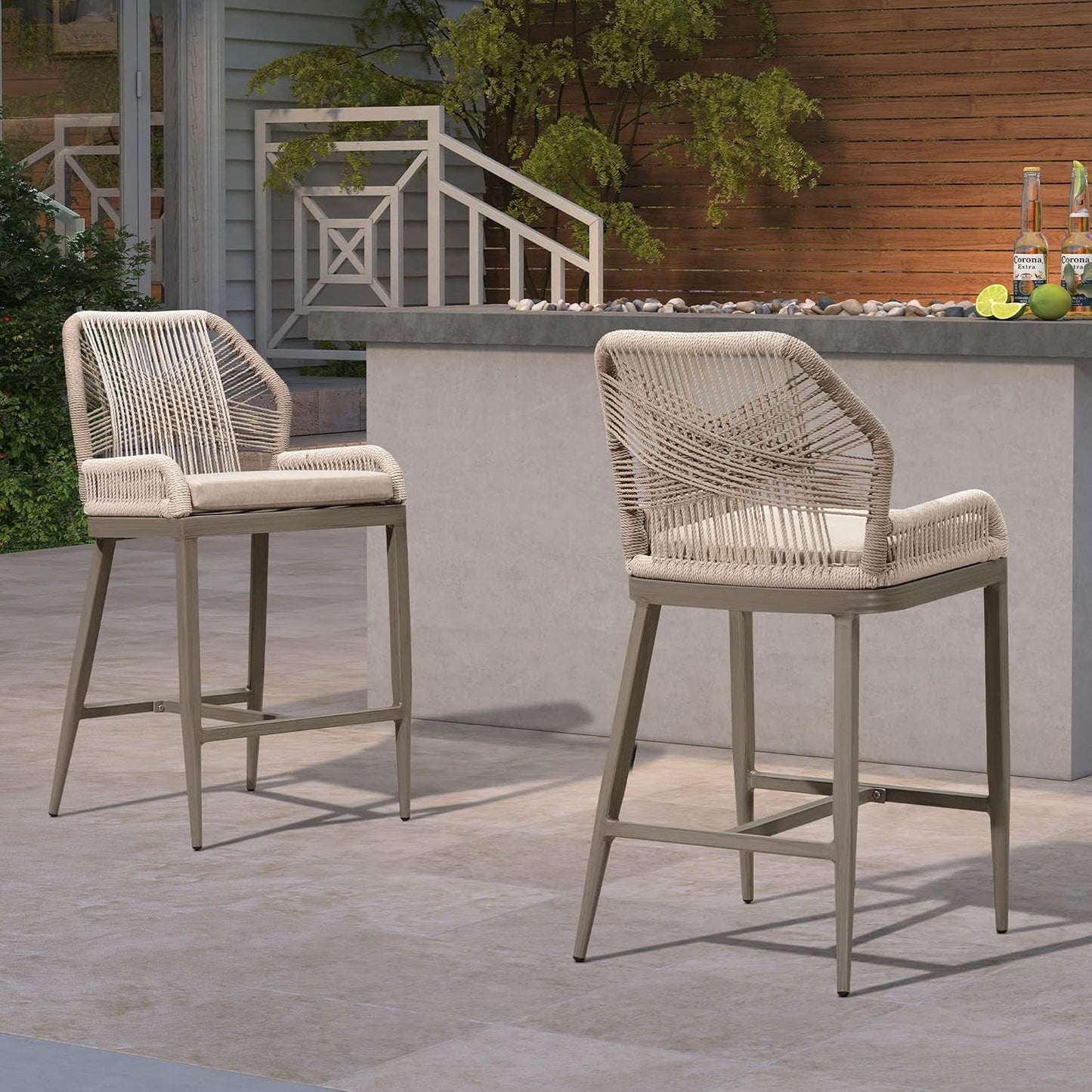 Counter Height Bar Stools Set of 4 Woven Aluminum Modern Barstools