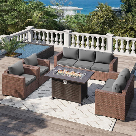 Patio Furniture Set with Fire Pit Table, 5 Pieces Outdoor Furniture