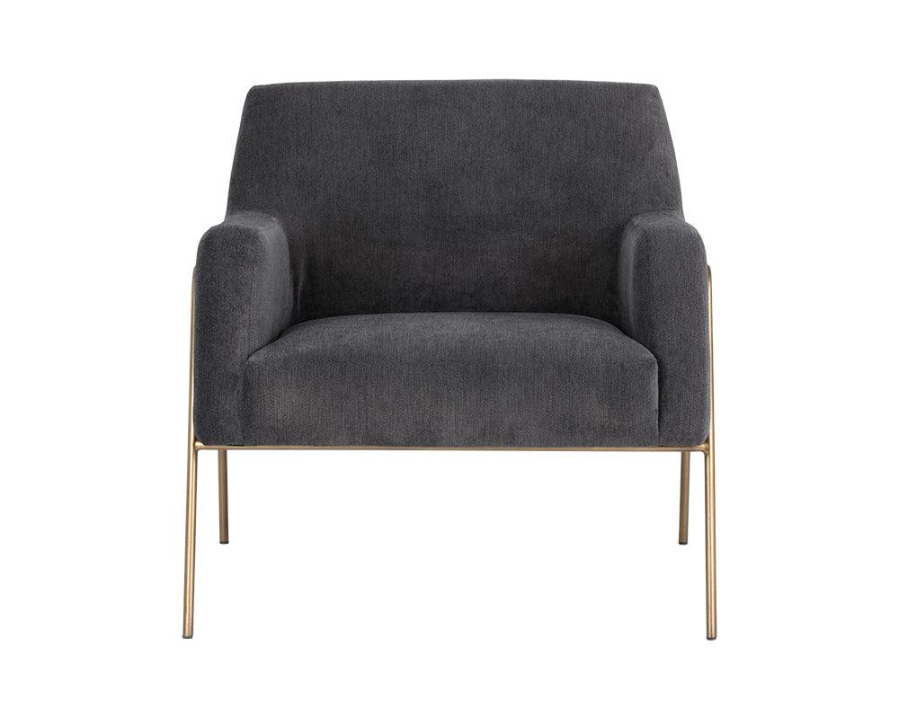 Cybil Lounge Chair – Modern Armchair with Antique Brass Legs in Polo Club Kohl Grey