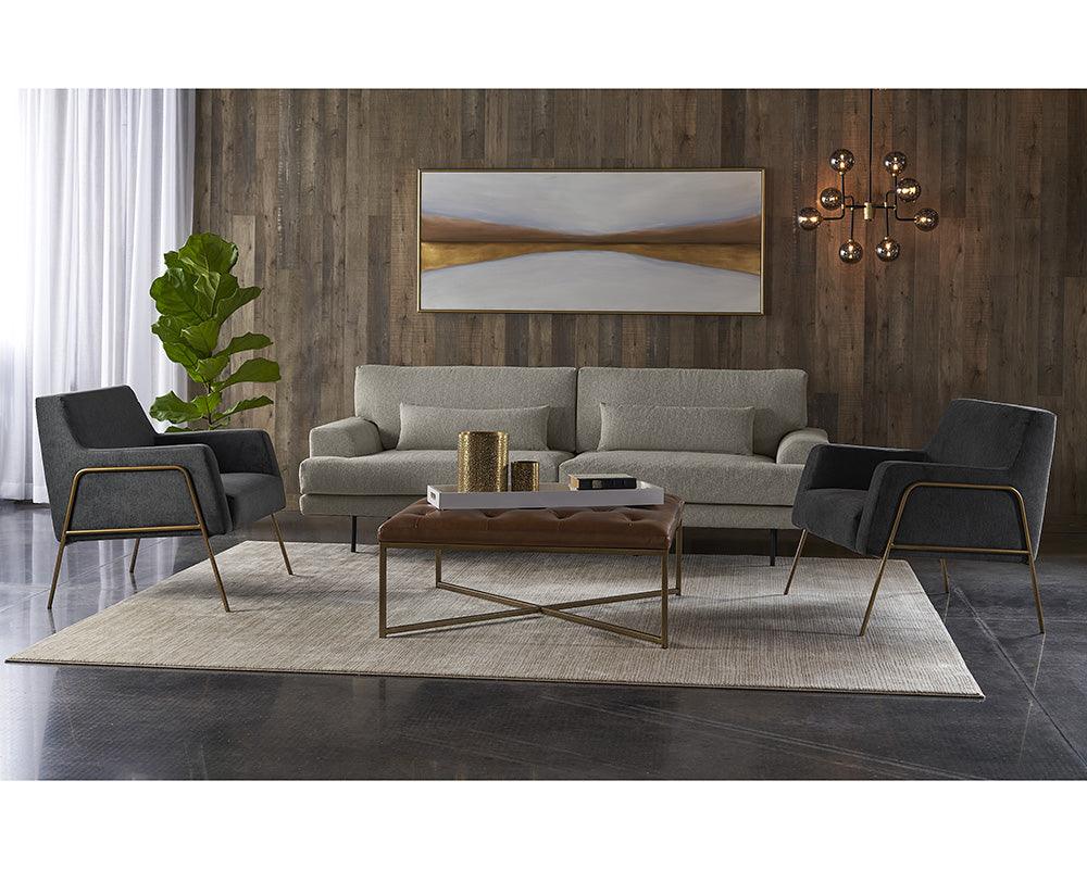 Cybil Lounge Chair – Modern Armchair with Antique Brass Legs in Polo Club Kohl Grey
