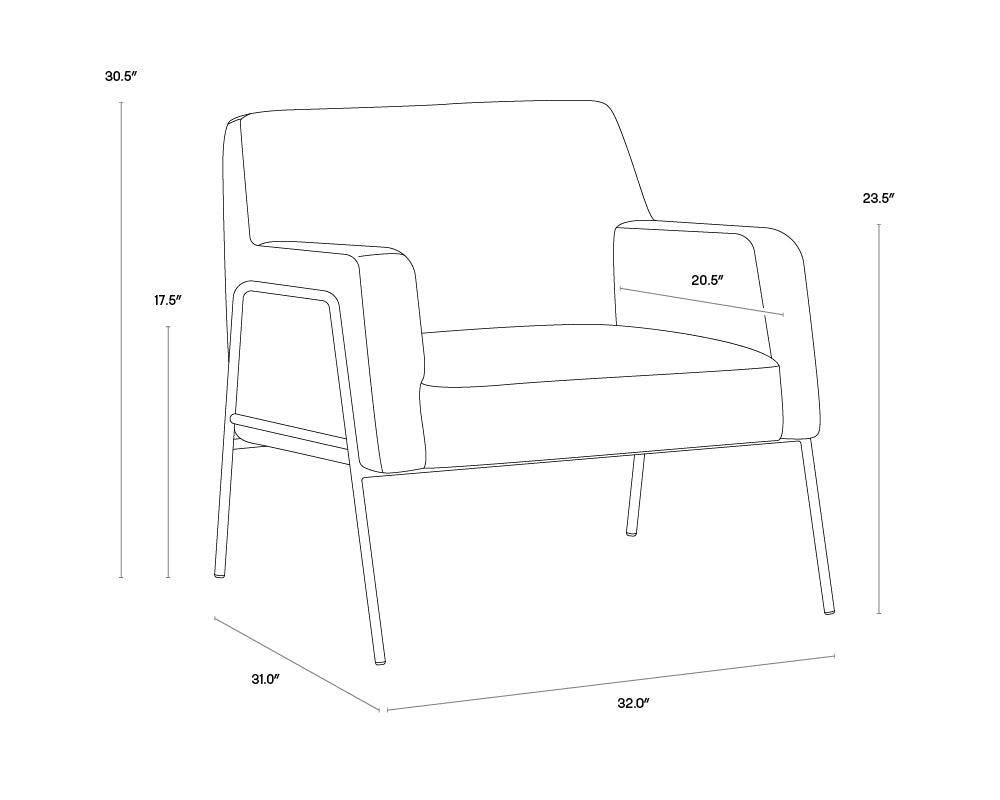 Cybil Lounge Chair – Modern Armchair with Antique Brass Legs in Polo Club Kohl Grey