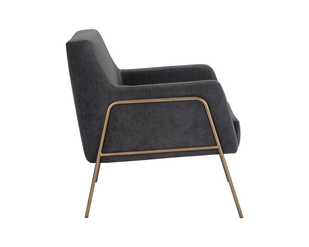 Cybil Lounge Chair – Modern Armchair with Antique Brass Legs in Polo Club Kohl Grey