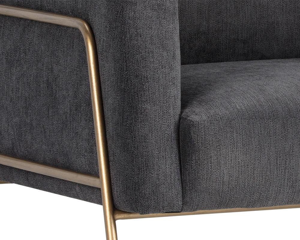 Cybil Lounge Chair – Modern Armchair with Antique Brass Legs in Polo Club Kohl Grey