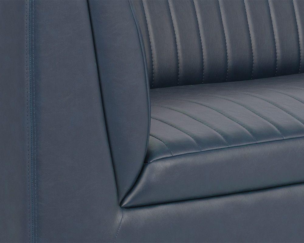Bradley Sofa – Channel-Tufted Faux Leather with Rustic Bronze Steel Legs