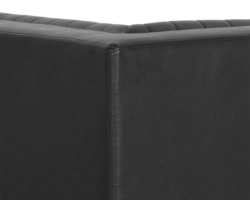 Bradley Sofa – Channel-Tufted Faux Leather with Rustic Bronze Steel Legs