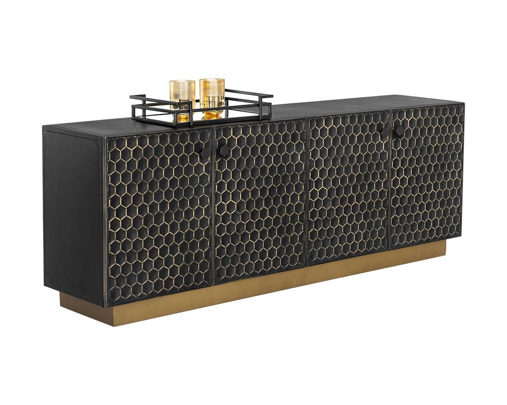 Hive Large Sideboard with Honeycomb Pattern and Brass Base