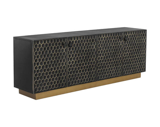 Hive Large Sideboard with Honeycomb Pattern and Brass Base