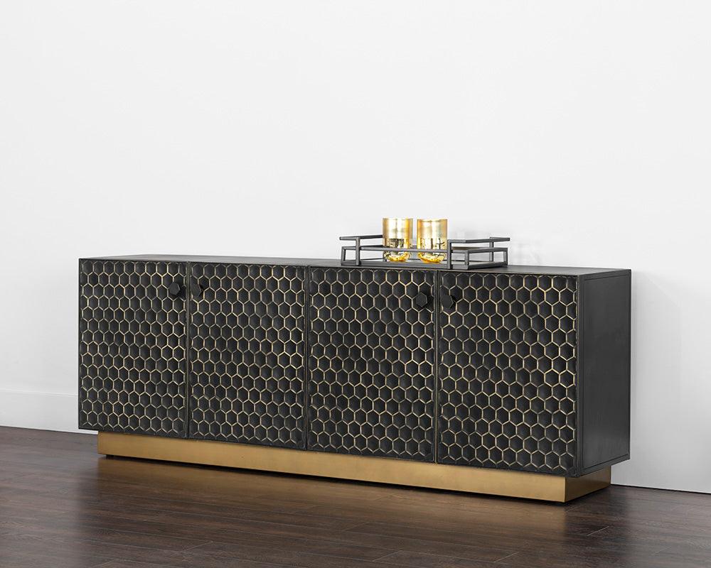 Hive Large Sideboard with Honeycomb Pattern and Brass Base