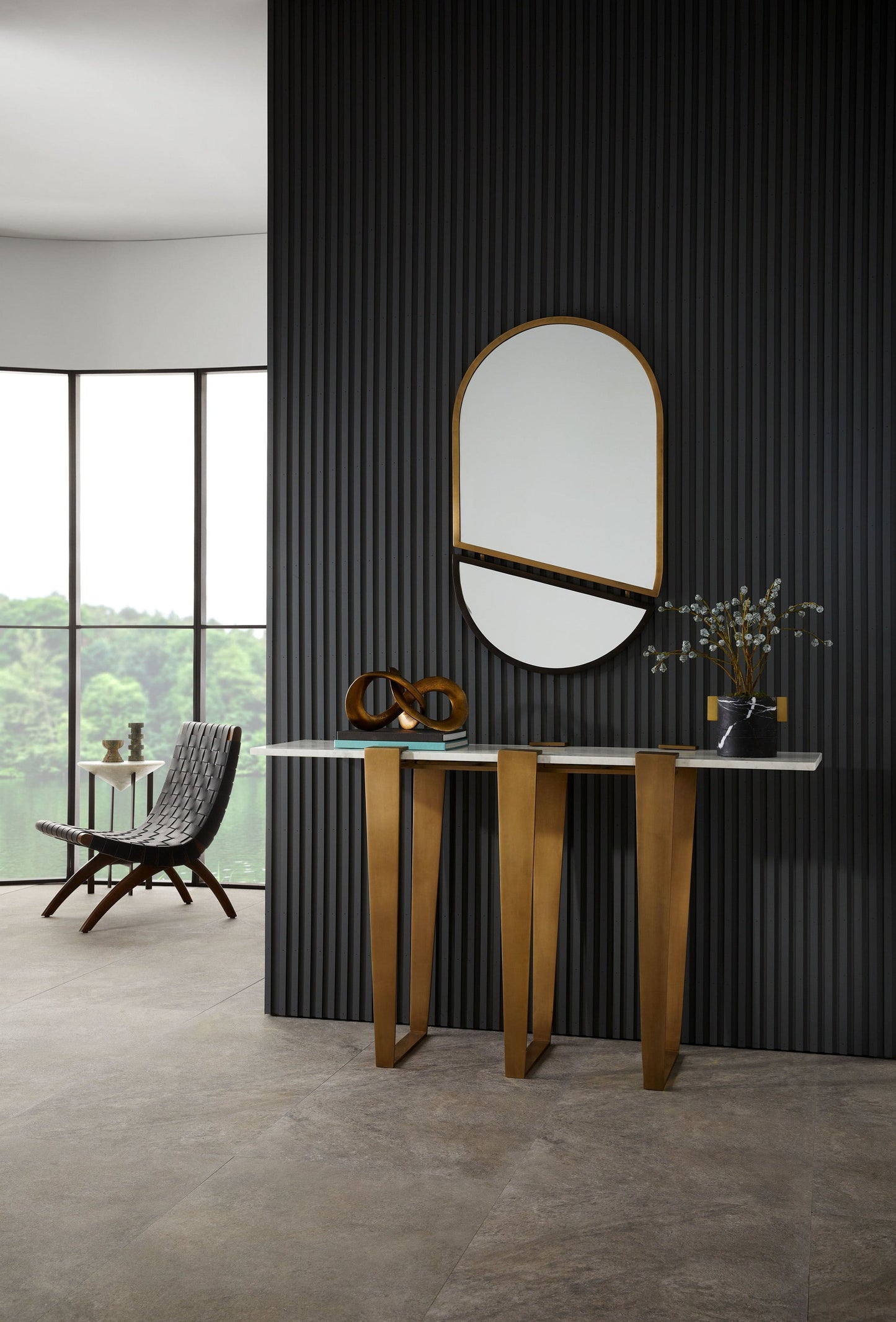 Octavia Console – White Marble Top with Antique Brass Iron Legs