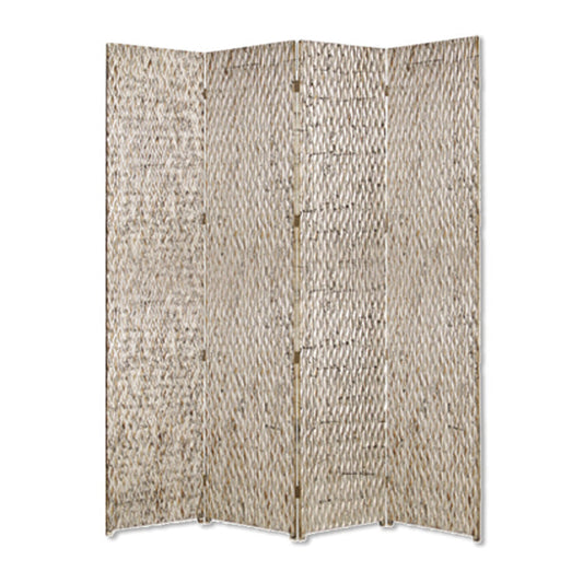 84" x 84" Silver Wood 4-Panel Screen – Patterned Wood with Silver Metallic Finish