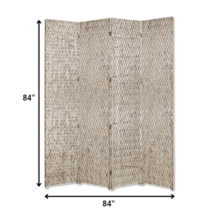 84" x 84" Silver Wood 4-Panel Screen – Patterned Wood with Silver Metallic Finish