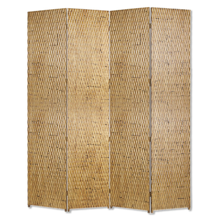 84" x 84" Silver Wood 4-Panel Screen – Patterned Wood with Silver Metallic Finish
