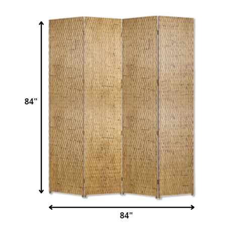 84" x 84" Silver Wood 4-Panel Screen – Patterned Wood with Silver Metallic Finish