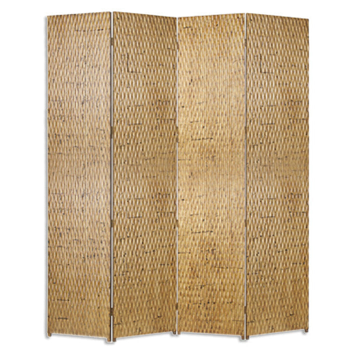 84" x 84" Silver Wood 4-Panel Screen – Patterned Wood with Silver Metallic Finish