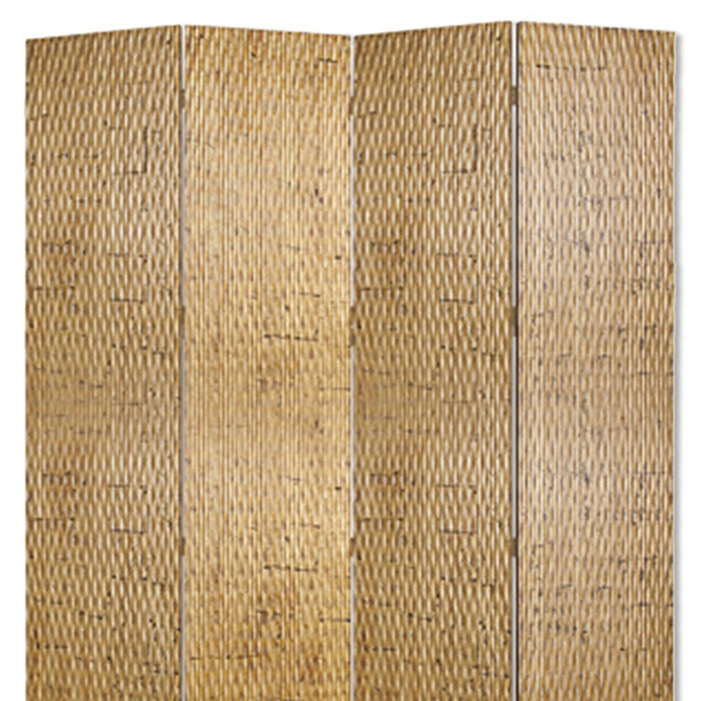84" x 84" Silver Wood 4-Panel Screen – Patterned Wood with Silver Metallic Finish