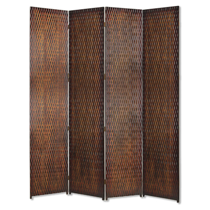 84" x 84" Silver Wood 4-Panel Screen – Patterned Wood with Silver Metallic Finish