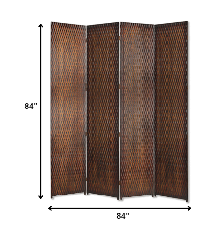 84" x 84" Silver Wood 4-Panel Screen – Patterned Wood with Silver Metallic Finish