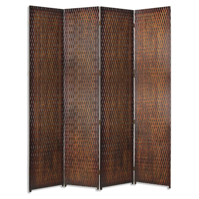 84" x 84" Silver Wood 4-Panel Screen – Patterned Wood with Silver Metallic Finish
