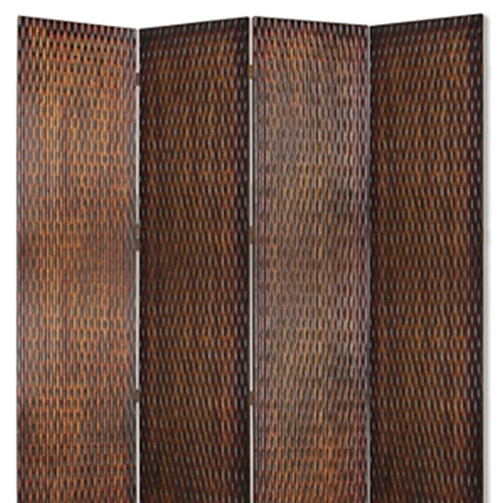 84" x 84" Silver Wood 4-Panel Screen – Patterned Wood with Silver Metallic Finish