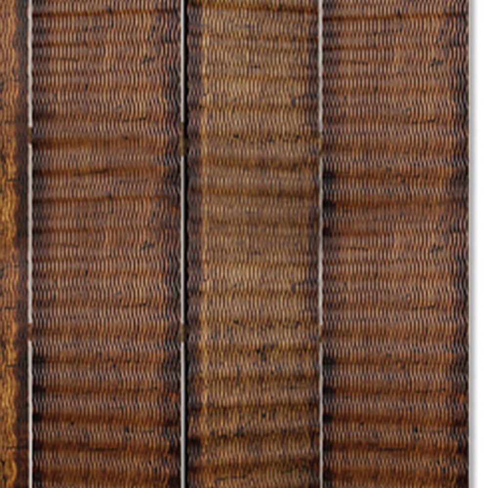 84" x 84" Brown Wood 4-Panel Screen – Patterned Wood with Gold-Brown Metallic Finish