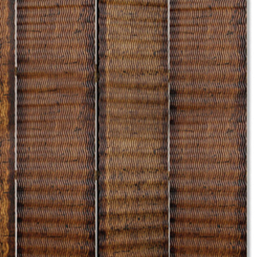 84" x 84" Brown Wood 4-Panel Screen – Patterned Wood with Gold-Brown Metallic Finish