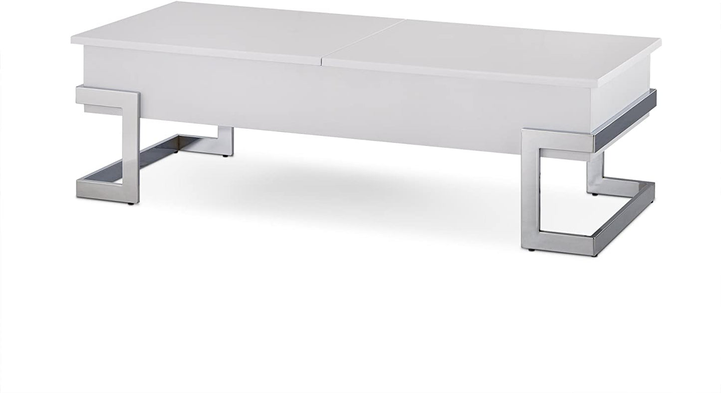 47inches X 20inches X 14inches White And Chrome Particle Board Coffee