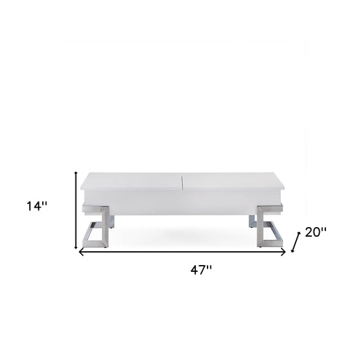 47inches X 20inches X 14inches White And Chrome Particle Board Coffee
