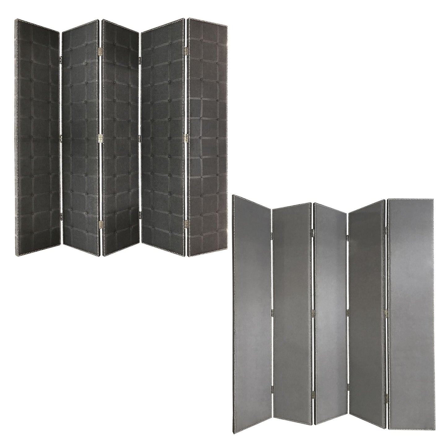 108" x 2.5" x 108" Gray Fabric and Wood Double-Sided Screen – Hand-Painted with Contemporary Design