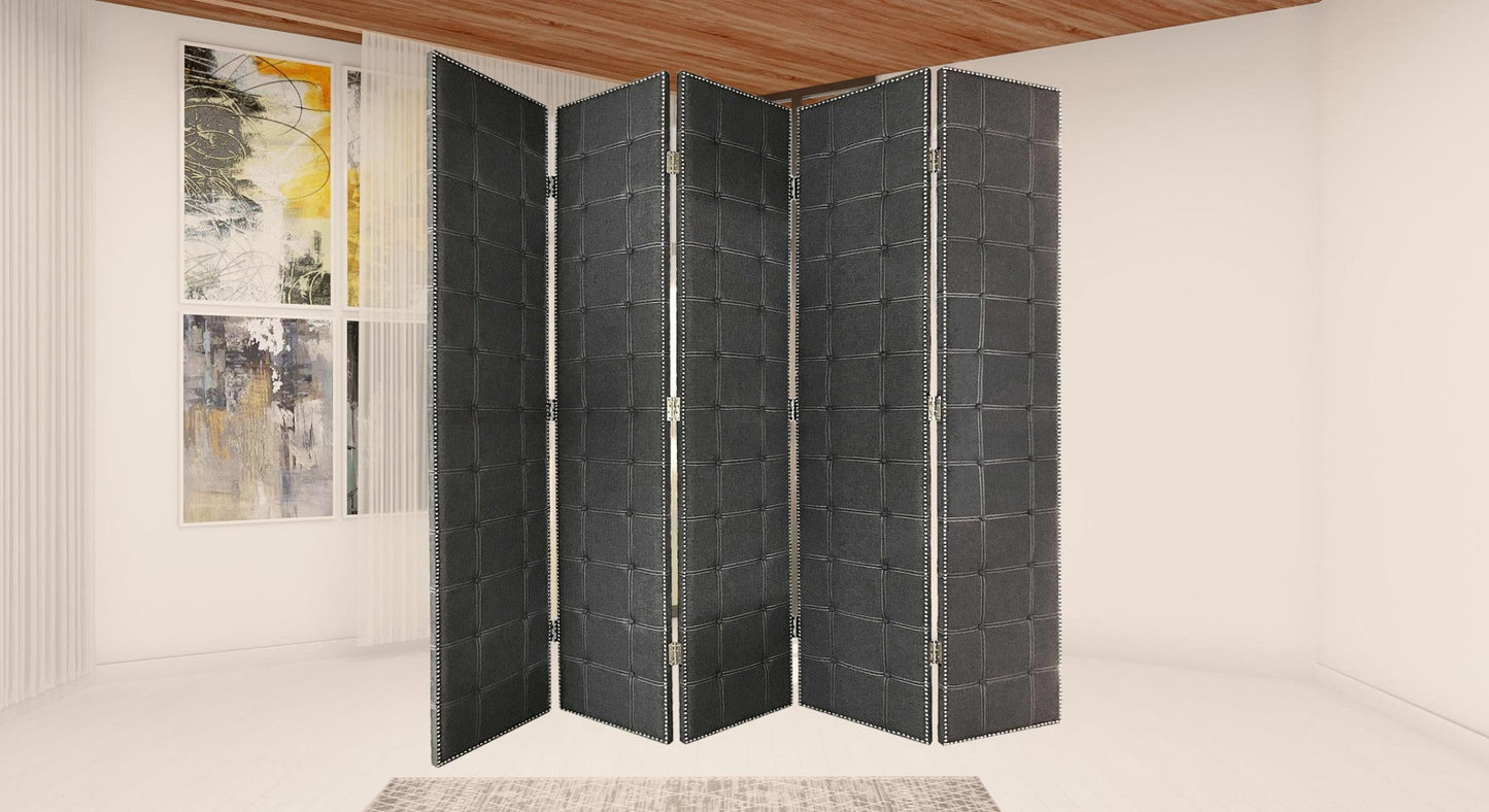 108" x 2.5" x 108" Gray Fabric and Wood Double-Sided Screen – Hand-Painted with Contemporary Design