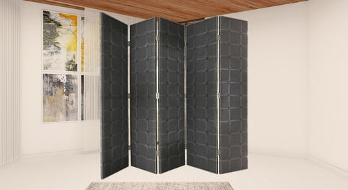 108" x 2.5" x 108" Gray Fabric and Wood Double-Sided Screen – Hand-Painted with Contemporary Design