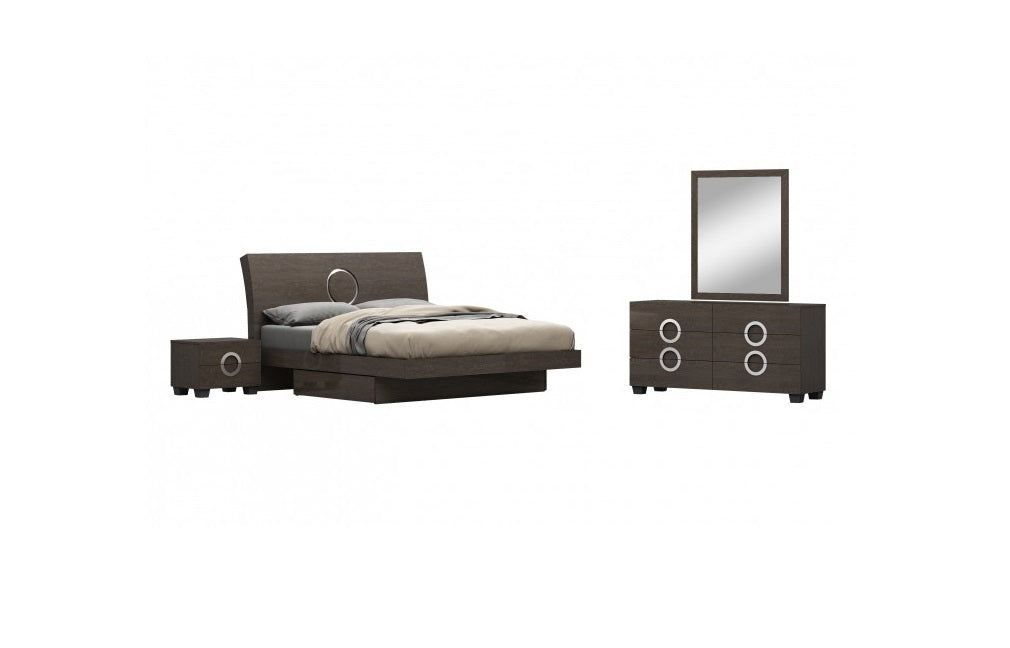 4-Piece California King Bedroom Set – Gray High Gloss Finish with Tufted Headboard