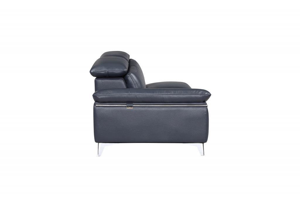 Modern Blue Italian Leather Sectional – 5-Seater with Chaise, 114'' Wide
