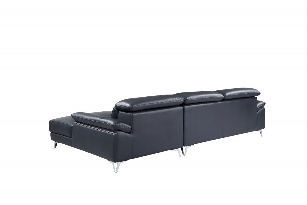 Modern Blue Italian Leather Sectional – 5-Seater with Chaise, 114'' Wide